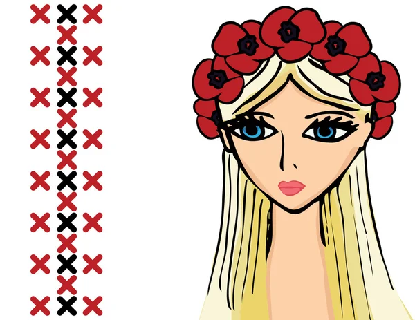 女孩或女人与花环的罂粟花 — 图库矢量图片