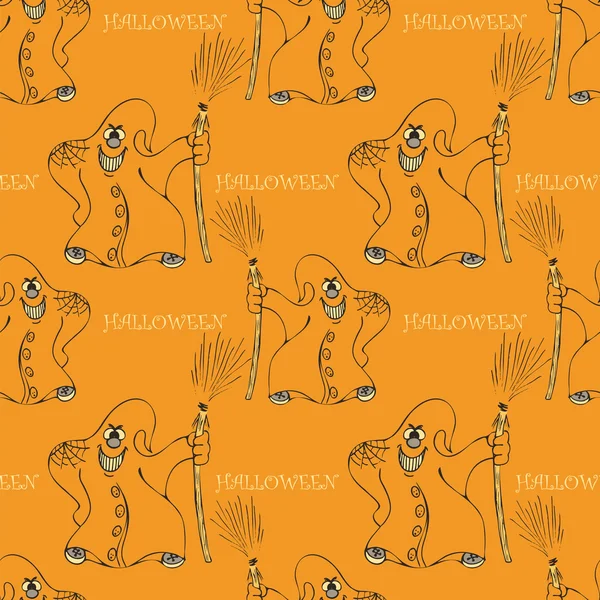 Modèle sans couture Halloween avec fantôme — Image vectorielle