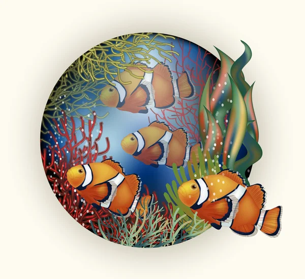 Подводные обои с тропическими рыбами, векторная иллюстрация — стоковый вектор