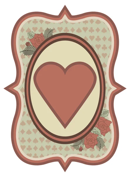 Vintage casino poker corazones tarjeta, vector de ilustración — Vector de stock