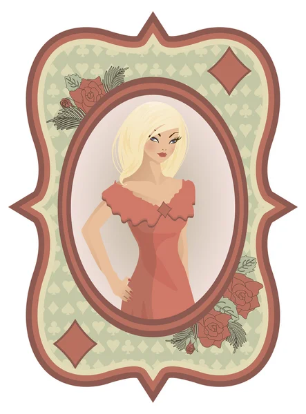 Carte Vintage Poker Diamonds avec fille sexuelle, illustration vectorielle — Image vectorielle