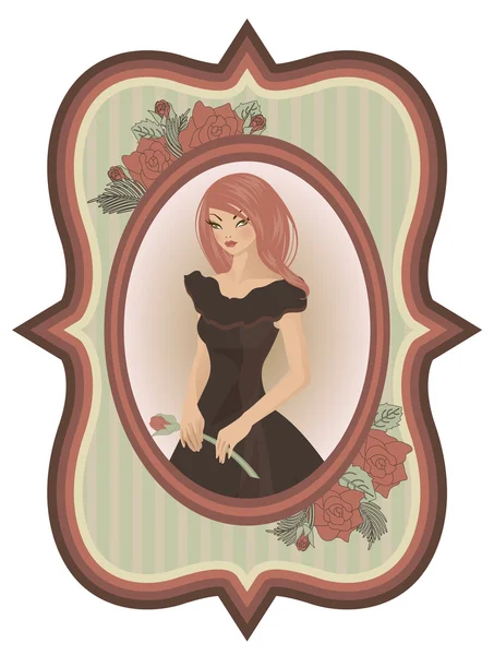 Vintage sexual girl with rose, vector illustration — Stock Vector