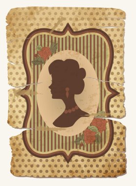 Kadın siluet vektör çizim ile Vintage kartpostal