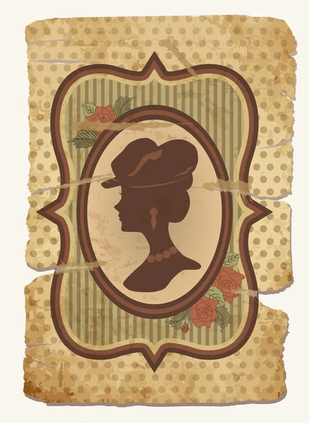 Vintage wallpaper with female silhouette, vector illustration — Stock Vector