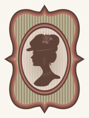 Vintage kartı kadın silueti, vektör çizim ile