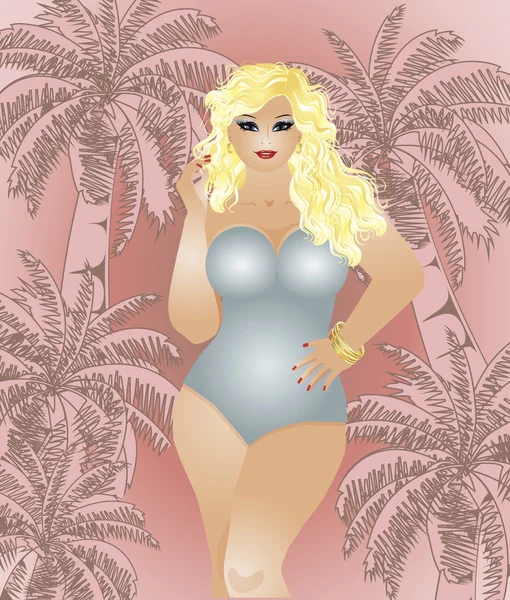 Plus grootte blond meisje, vector illustratie — Stockvector