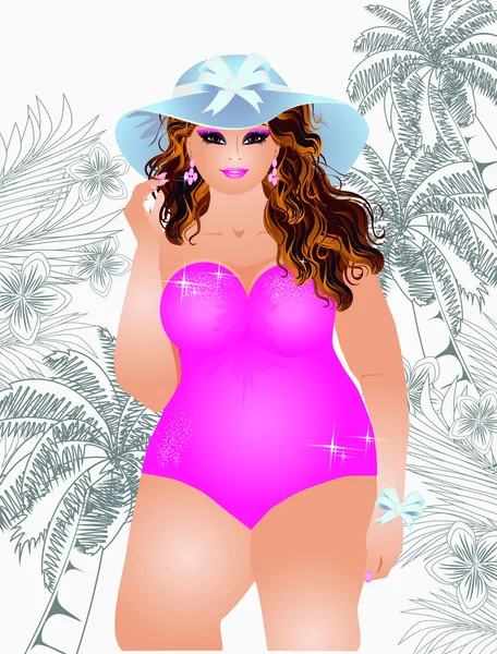 Plus grootte sexy zomer meisje, vector illustratie — Stockvector
