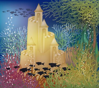 Kumdan kale, vektör çizim ile sualtı duvar kağıdı