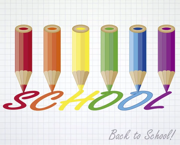 Scheda di rientro a scuola con matite multicolori, illustrazione vettoriale — Vettoriale Stock