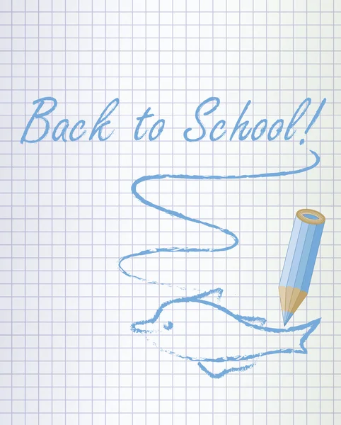 Повернутися до шкільного фону з синім олівцем і дельфіном, Векторні ілюстрації — стоковий вектор