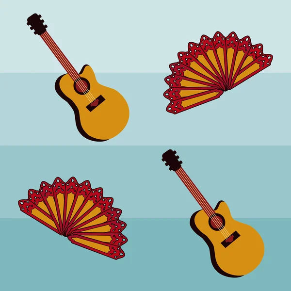 Flamenco senza cuciture con chitarra spagnola, illustrazione vettoriale — Vettoriale Stock