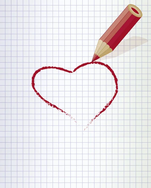 Coeur rouge et crayon rouge. illustration vectorielle — Image vectorielle