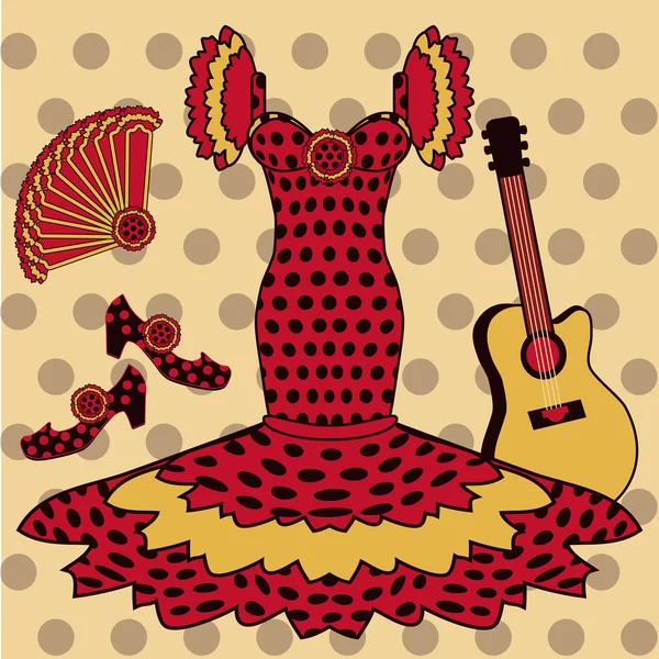 Flamenco patroon met Spaanse gitaar, vectorillustratie — Stockvector