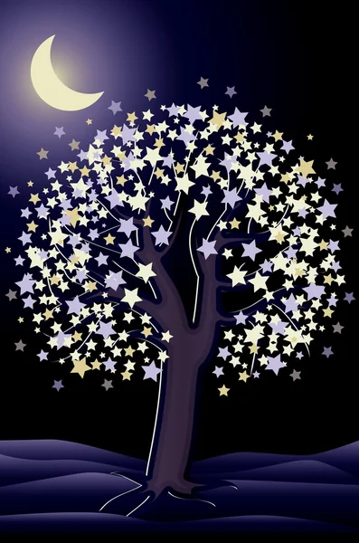 Papier peint arbre de nuit décoratif, illustration vectorielle — Image vectorielle