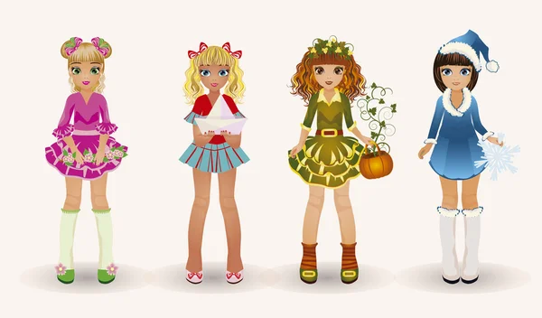 Petites saisons filles, illustration vectorielle — Image vectorielle