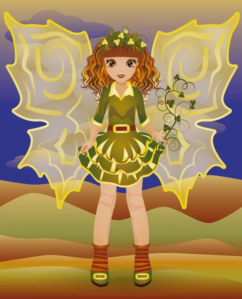 Autumn little fairy girl, vector illustration — Stock Vector