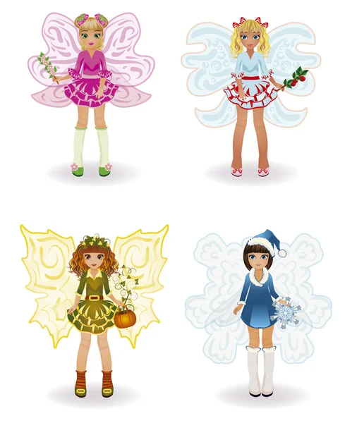 Seasons fairy girls, isolated. vector illustration — Stock Vector