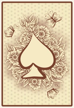 Maça poker vintage oyun kağıdı, vektör çizim