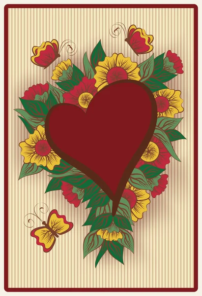 Heart poker card in vintage style, vector illustration — Stock Vector