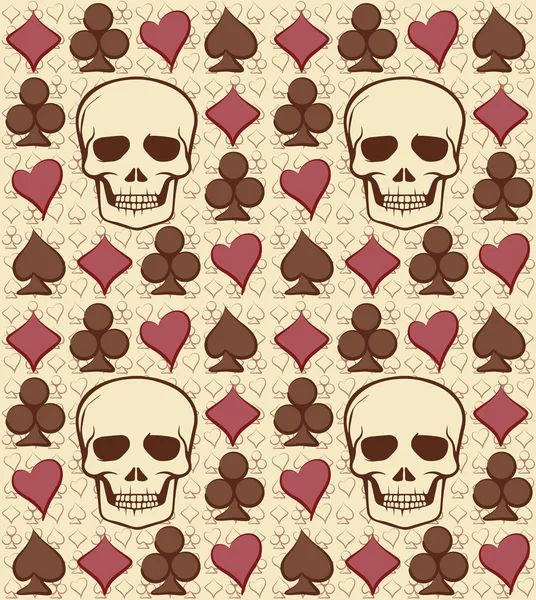 Poker patrón sin costuras con cráneo, ilustración de vectores — Vector de stock
