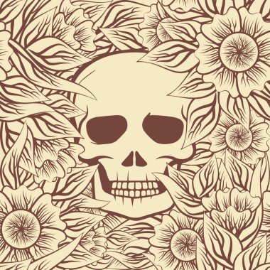 Kafatası, vektör çizim ile Dikişsiz vintage desen