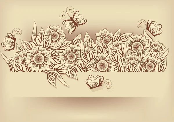 Invitationcard floral vintage avec papillon, illustration vectorielle — Image vectorielle