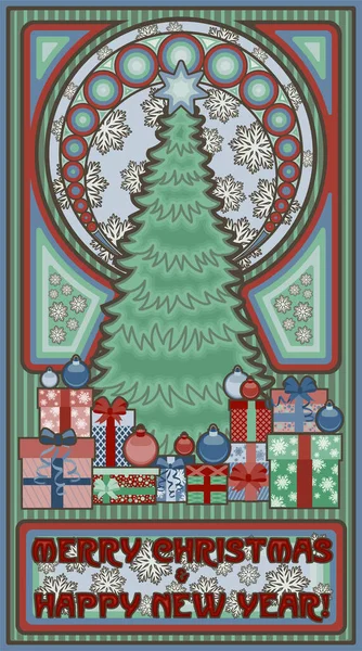 Fröhliche Weihnachtskarte Jugendstil Vektorillustration — Stockvektor