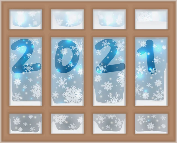 Winter Achtergrond 2021 Nieuwjaar Met Sneeuwvlokken Vector Illustratie — Stockvector