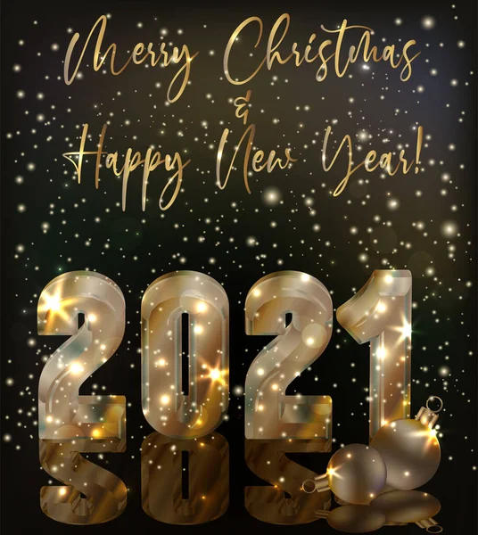 Buon Natale Felice Anno Nuovo 2021 Carta Oro Illustrazione Vettoriale — Vettoriale Stock