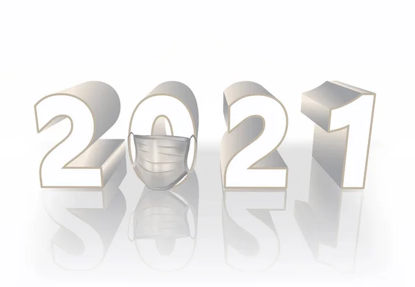 Νέο 2021 Έτος Κάρτα Ιατρική Μάσκα Διανυσματική Απεικόνιση — Διανυσματικό Αρχείο