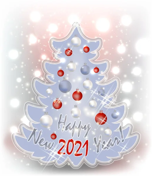 Bonne Année 2021 Carte Vœux Arbre Noël Illustration Vectorielle — Image vectorielle