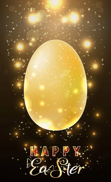 Happy Easter Invitation Card Golden Easter Egg Vector Illustration — Stock Vector