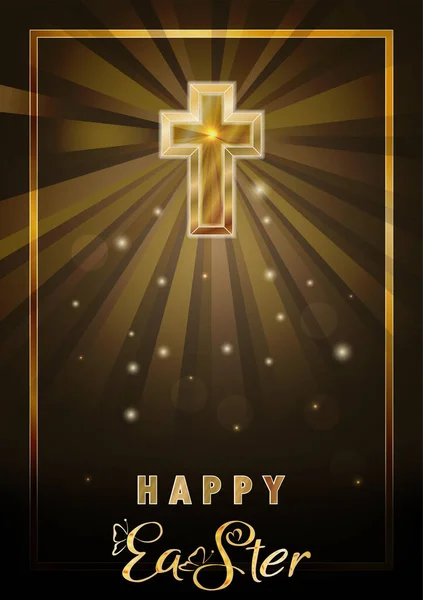 Happy Easter Card Christian Cross Vector Illustration — Stock Vector