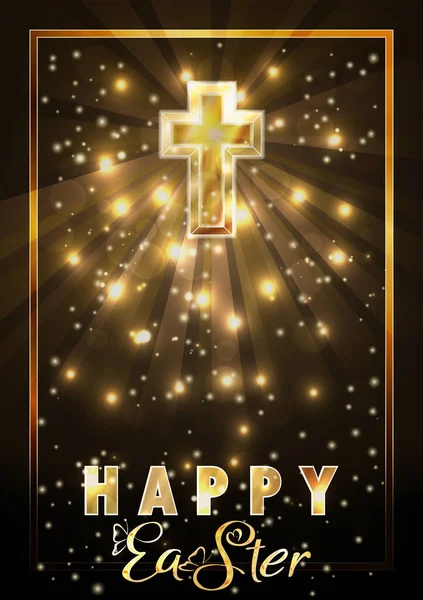 Feliz Pascua Fondo Vip Oro Con Cruz Cristiana Ilustración Vectorial — Vector de stock