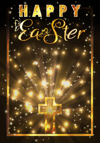 Veselá Velikonoční Vipová Karta Křesťanským Křížem Vektorová Ilustrace — Stockový vektor