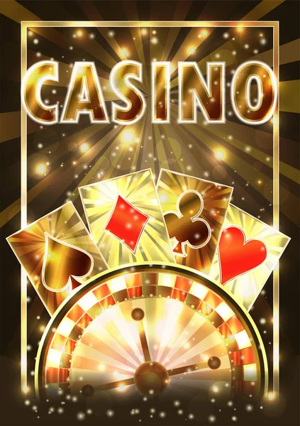 Casino Grußtapete Mit Roulette Und Pokerkarten Vektorillustration — Stockvektor