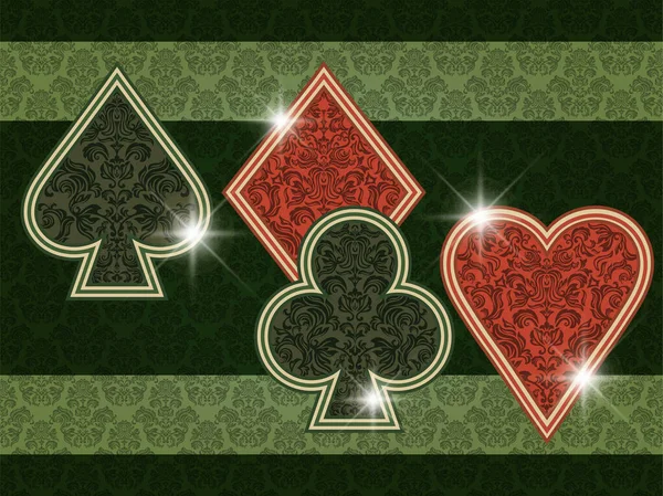 Carte Poker Casino Vintage Décor Floral Illustration Vectorielle — Image vectorielle