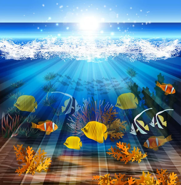 Podwodne Tło Rybami Ilustracja Wektora — Wektor stockowy