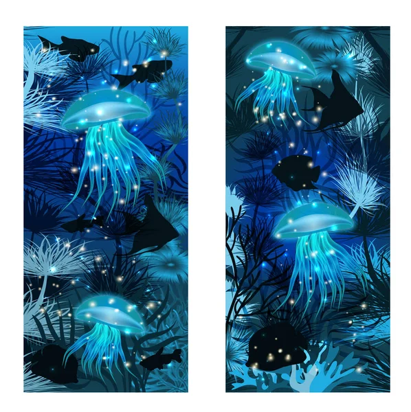 Подводные Плакаты Медузами Векторная Иллюстрация — стоковый вектор