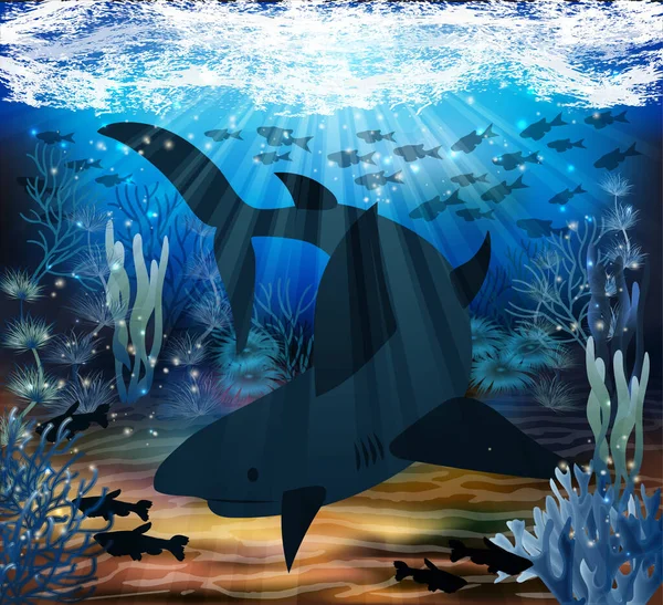 Fond Sous Marin Avec Requin Illustration Vectorielle — Image vectorielle