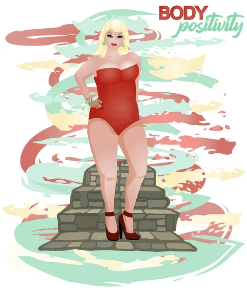 Positividad Corporal Más Tamaño Xxl Mujer Bikini Ilustración Vectorial — Vector de stock