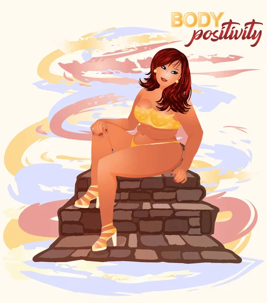 Positividad Corporal Más Tamaño Xxl Mujer Bikini Ilustración Vectorial — Archivo Imágenes Vectoriales