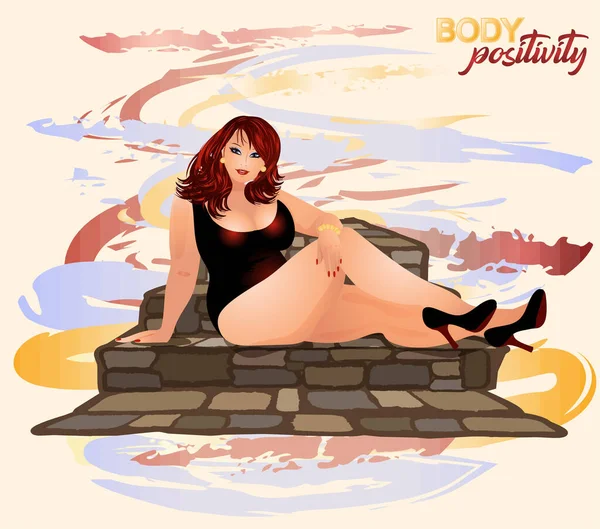 Positividad Corporal Sexy Mujer Xxl Ilustración Vectorial — Vector de stock