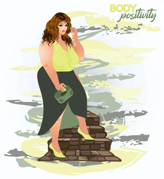 Body Positivity Shopping Size Xxxl Woman Vector Illustration — Stock Vector