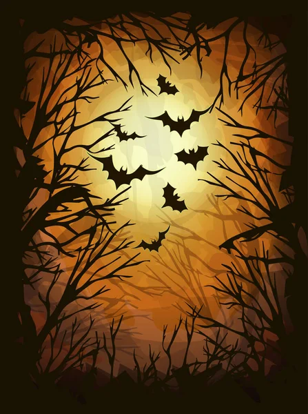 Happy Halloween Card Con Sagome Pipistrelli Illustrazione Vettoriale — Vettoriale Stock