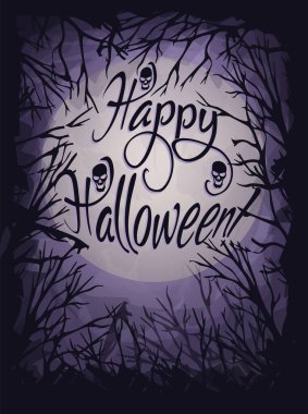 Kafatası siluetleriyle Cadılar Bayramı arkaplanınız kutlu olsun, vektör illüstrasyonu