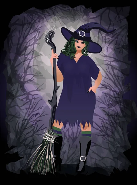 Gelukkige Halloween Kaart Met Sensuele Heks Vector Illustratie — Stockvector