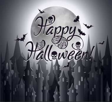 Mutlu cadılar bayrağı Ay ve kale siluetleri, vektör illüstrasyonu