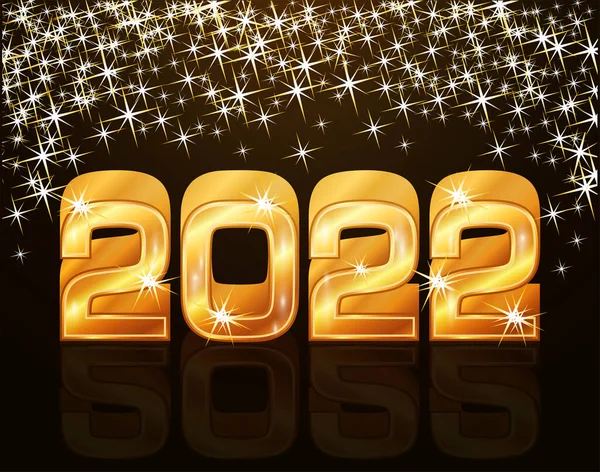 Golden New 2022 Año Tarjeta Felicitación Ilustración Vectorial — Vector de stock