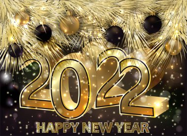 Xmas topları ve vektör illüstrasyonlu yeni 2022 yılınız kutlu olsun.